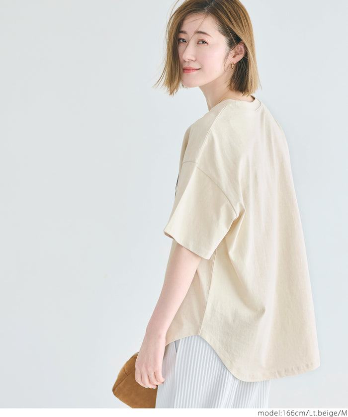 Rounded Hem LOGO Short Sleeve Loose Long T-Shirt