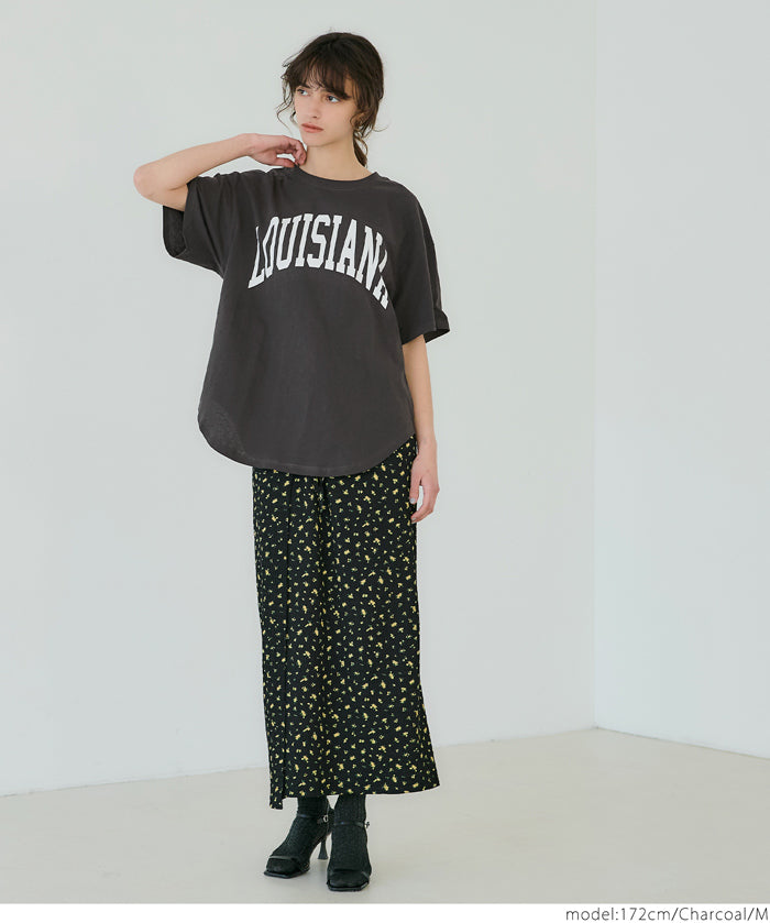 Rounded Hem LOGO Short Sleeve Loose Long T-Shirt