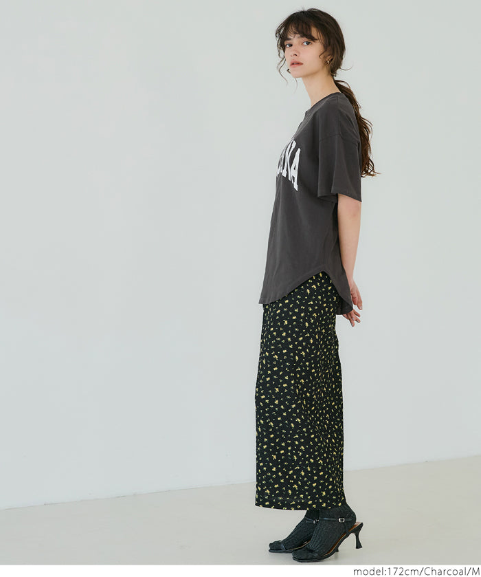 Rounded Hem LOGO Short Sleeve Loose Long T-Shirt