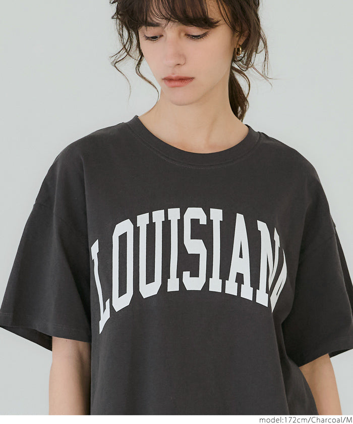 Rounded Hem LOGO Short Sleeve Loose Long T-Shirt