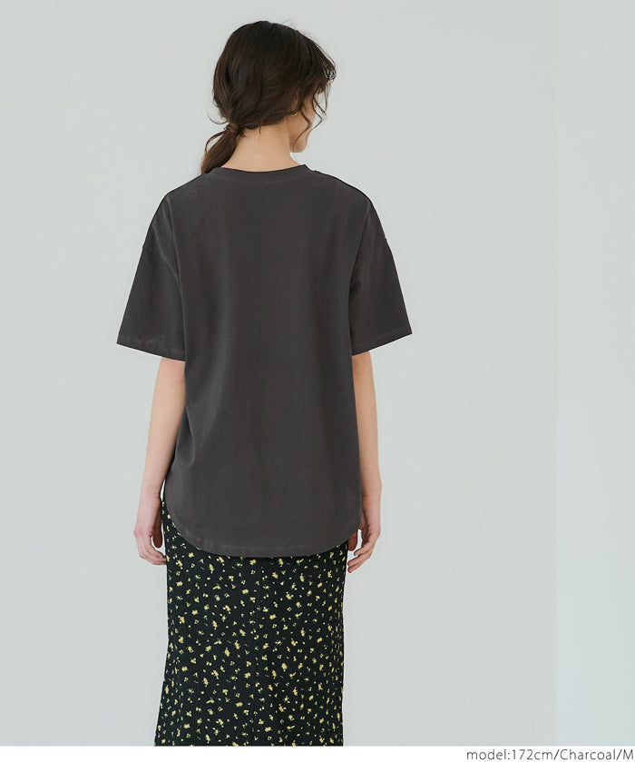 Rounded Hem LOGO Short Sleeve Loose Long T-Shirt