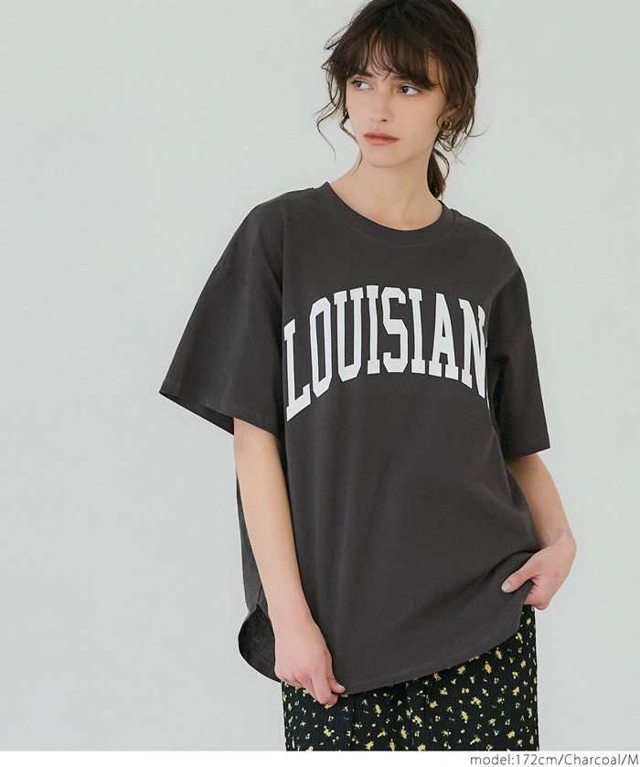 Rounded Hem LOGO Short Sleeve Loose Long T-Shirt