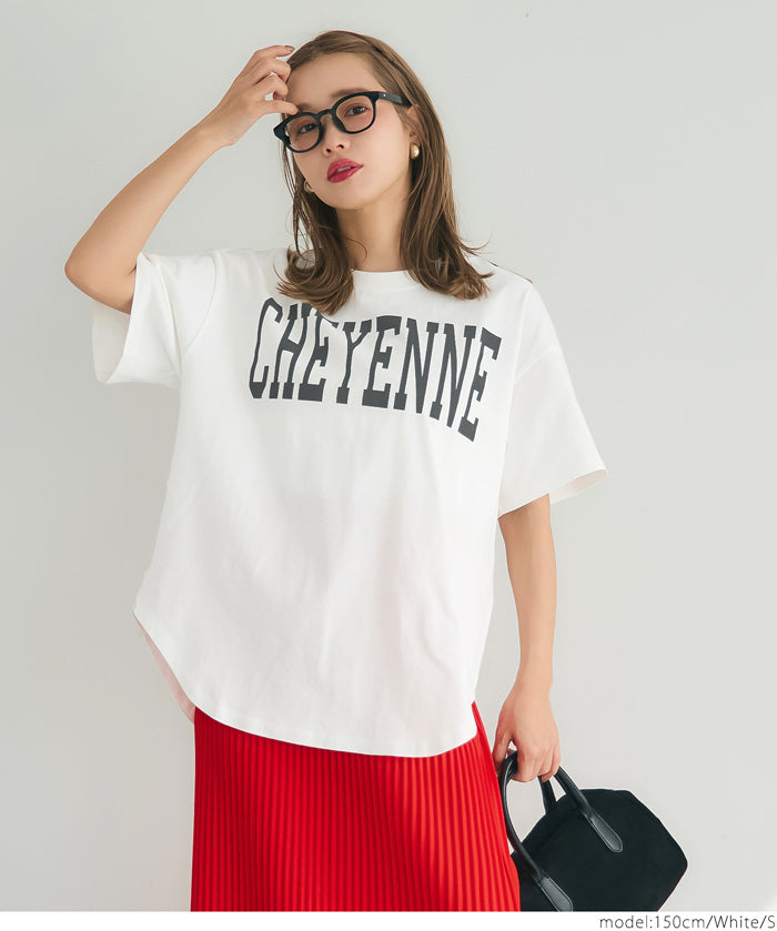 Rounded Hem LOGO Short Sleeve Loose Long T-Shirt