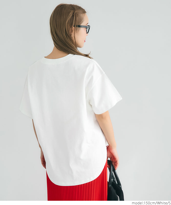 Rounded Hem LOGO Short Sleeve Loose Long T-Shirt