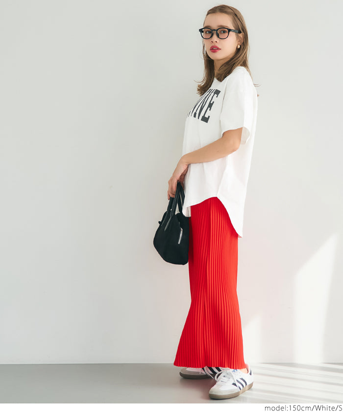 Rounded Hem LOGO Short Sleeve Loose Long T-Shirt