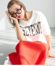 Rounded Hem LOGO Short Sleeve Loose Long T-Shirt