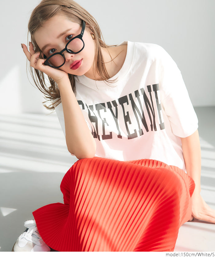 Rounded Hem LOGO Short Sleeve Loose Long T-Shirt