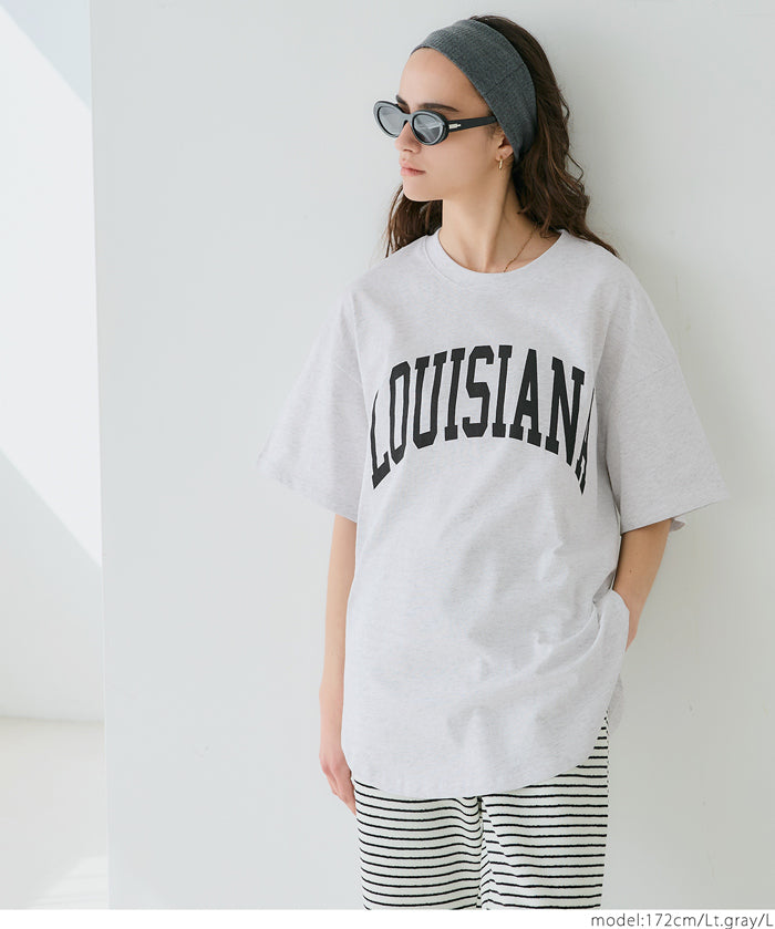 Rounded Hem LOGO Short Sleeve Loose Long T-Shirt
