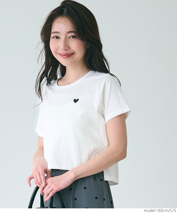 Small Heart LOGO Cotton Fitted Top T-shirt