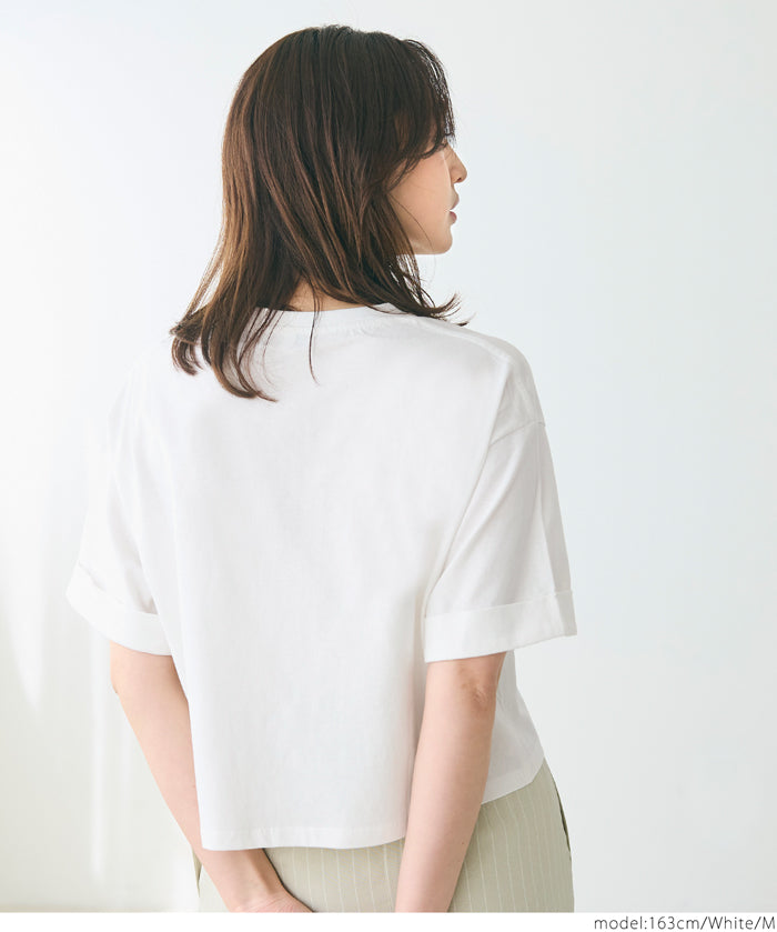 Japanese simple LOGO short-sleeved T-shirt with rolled hem