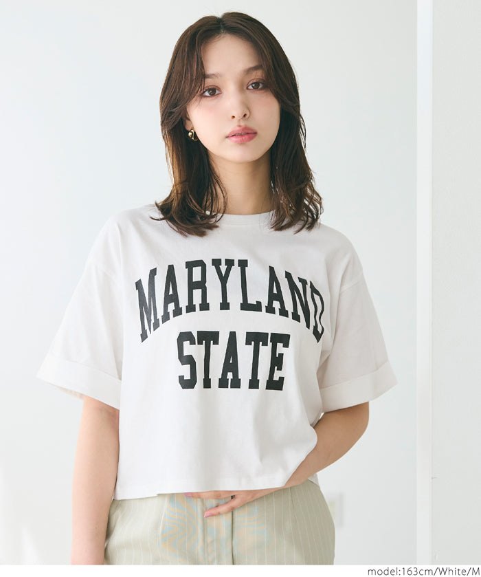 Japanese simple LOGO short-sleeved T-shirt with rolled hem