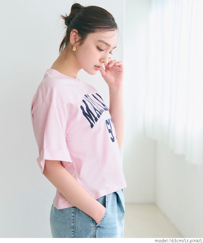 Japanese simple LOGO short-sleeved T-shirt with rolled hem