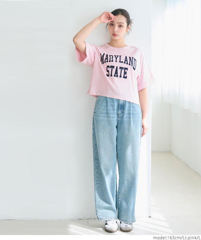 Japanese simple LOGO short-sleeved T-shirt with rolled hem