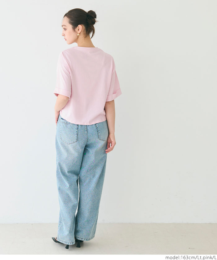 Japanese simple LOGO short-sleeved T-shirt with rolled hem