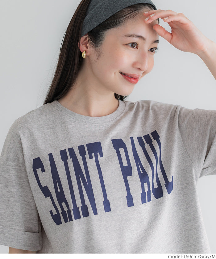 Japanese simple LOGO short-sleeved T-shirt with rolled hem