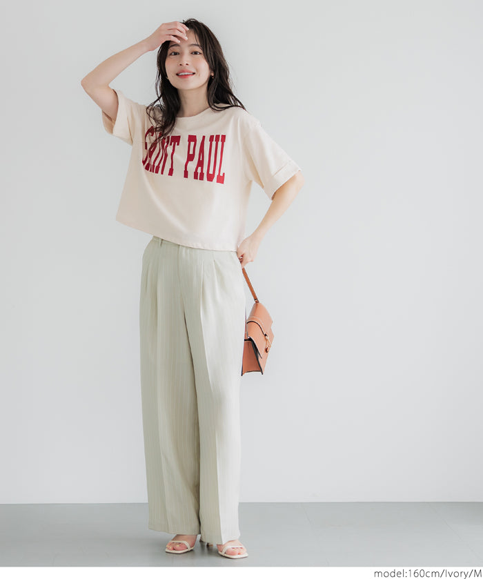 Japanese simple LOGO short-sleeved T-shirt with rolled hem