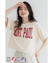 Japanese simple LOGO short-sleeved T-shirt with rolled hem