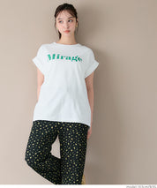 French sleeve fold-back short-sleeved LOGO T-shirt