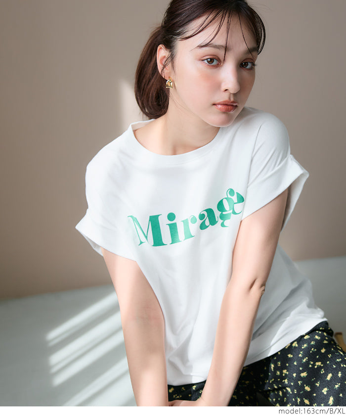 French sleeve fold-back short-sleeved LOGO T-shirt