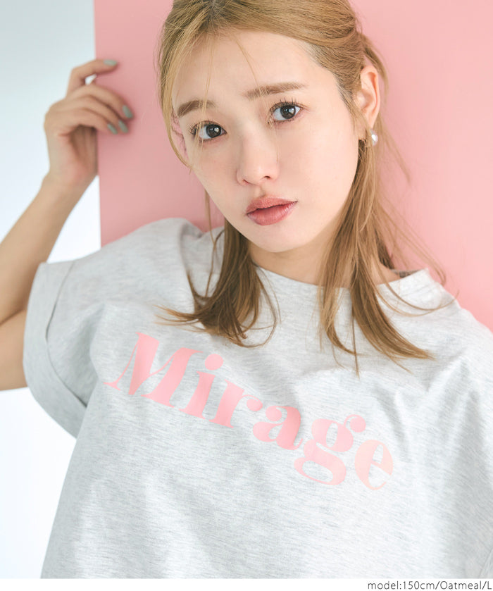 French sleeve fold-back short-sleeved LOGO T-shirt