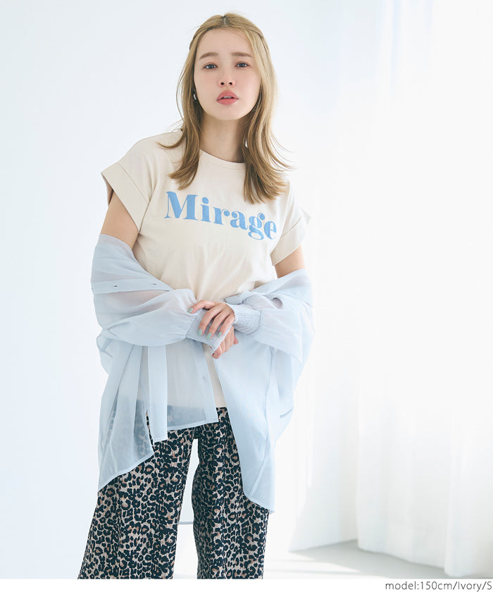 French sleeve fold-back short-sleeved LOGO T-shirt