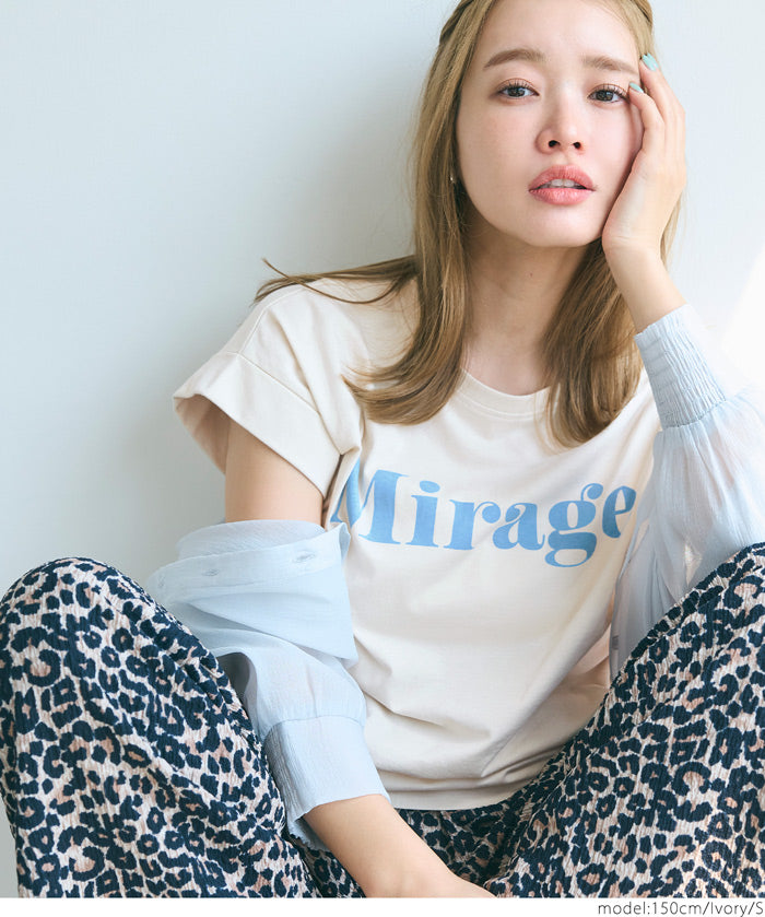 French sleeve fold-back short-sleeved LOGO T-shirt