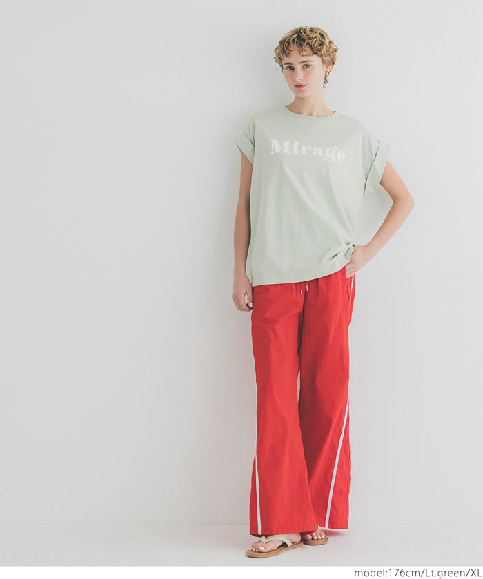 French sleeve fold-back short-sleeved LOGO T-shirt