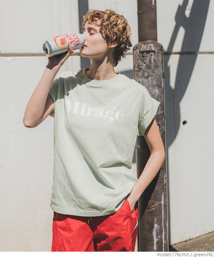 French sleeve fold-back short-sleeved LOGO T-shirt