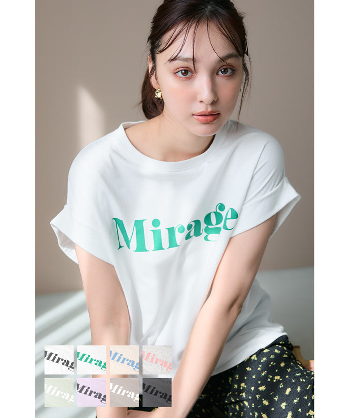 French sleeve fold-back short-sleeved LOGO T-shirt