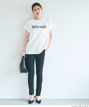 French sleeve fold-back short-sleeved LOGO T-shirt