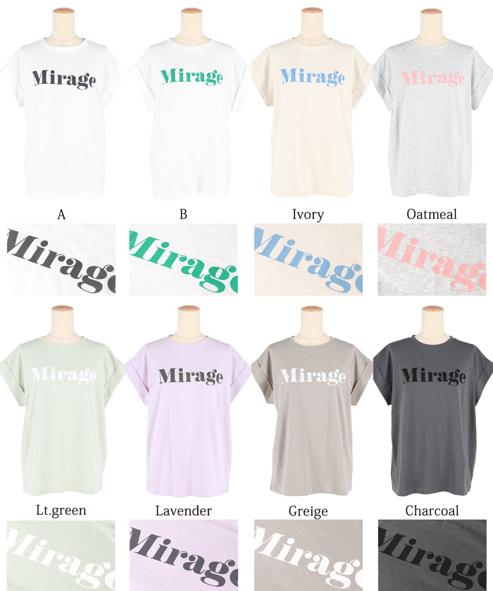 French sleeve fold-back short-sleeved LOGO T-shirt