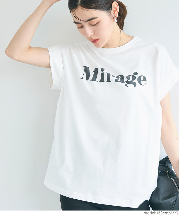 French sleeve fold-back short-sleeved LOGO T-shirt