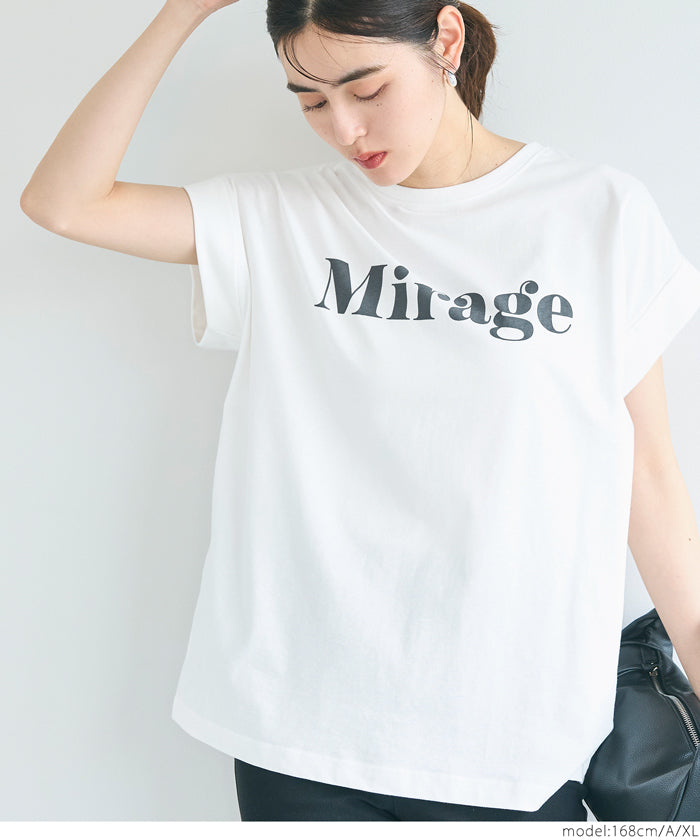 French sleeve fold-back short-sleeved LOGO T-shirt