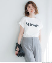 French sleeve fold-back short-sleeved LOGO T-shirt