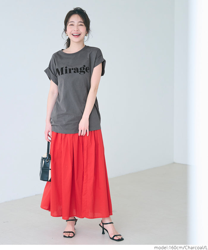 French sleeve fold-back short-sleeved LOGO T-shirt