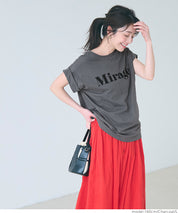 French sleeve fold-back short-sleeved LOGO T-shirt