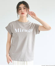 French sleeve fold-back short-sleeved LOGO T-shirt