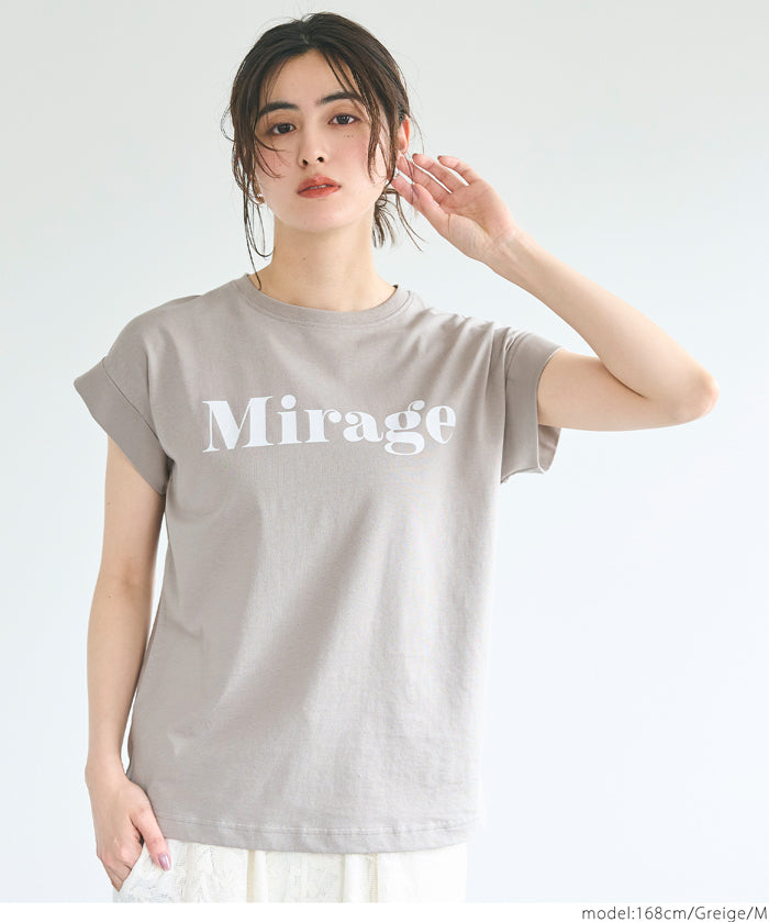 French sleeve fold-back short-sleeved LOGO T-shirt