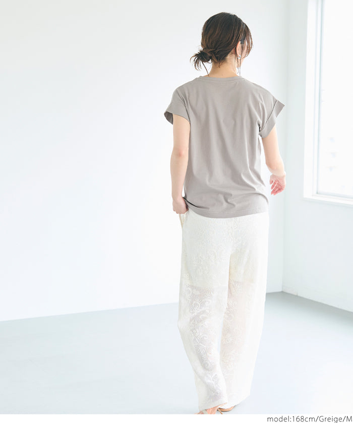 French sleeve fold-back short-sleeved LOGO T-shirt