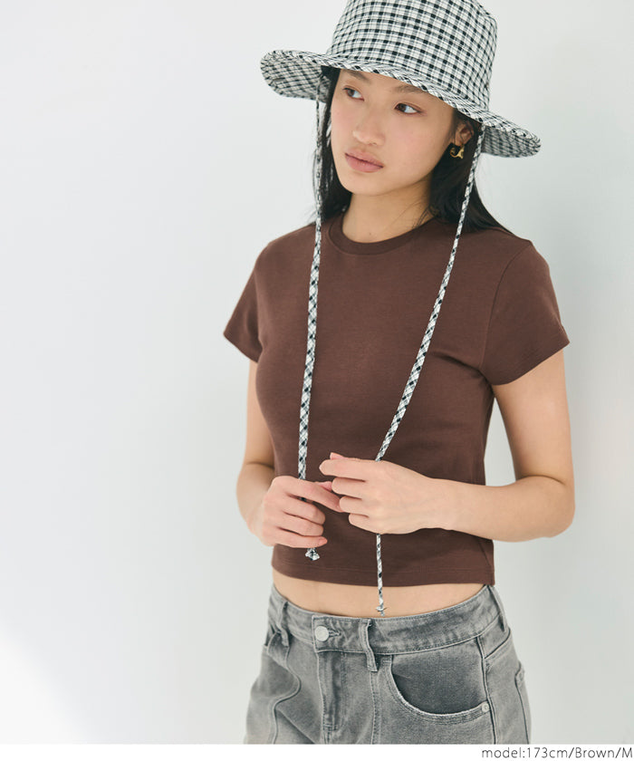 Solid color cotton slim-fit cropped basic T-shirt