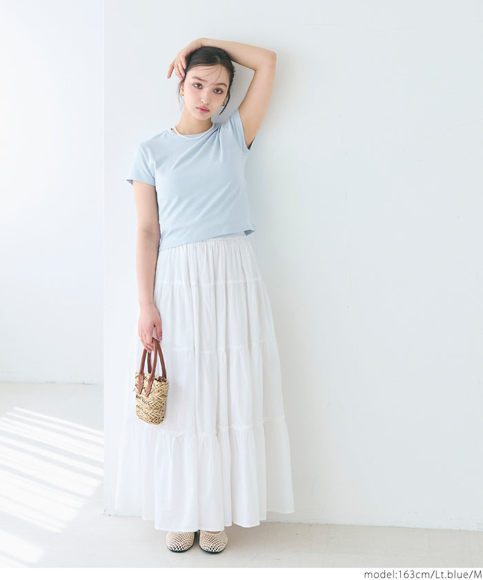 Solid color cotton slim-fit cropped basic T-shirt