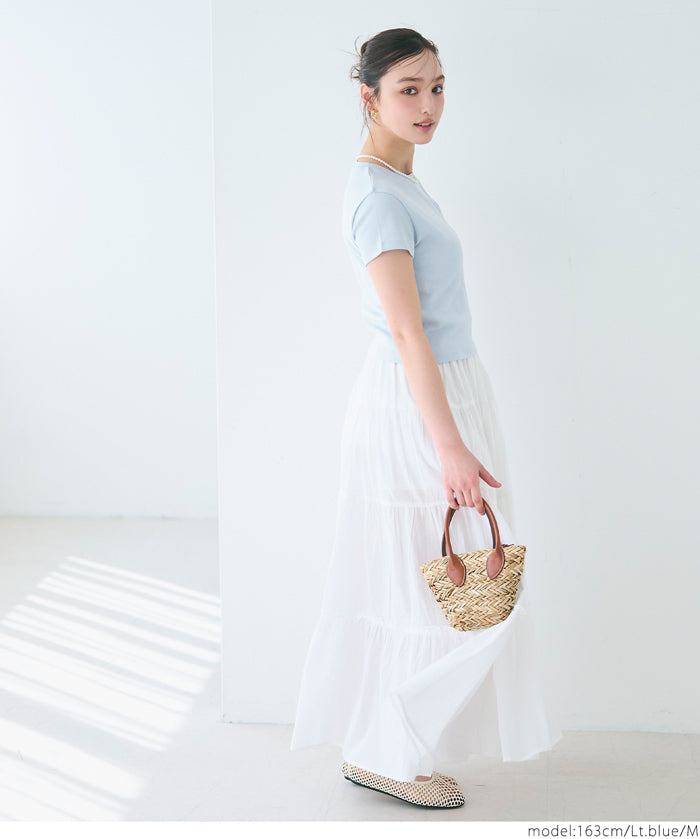 Solid color cotton slim-fit cropped basic T-shirt