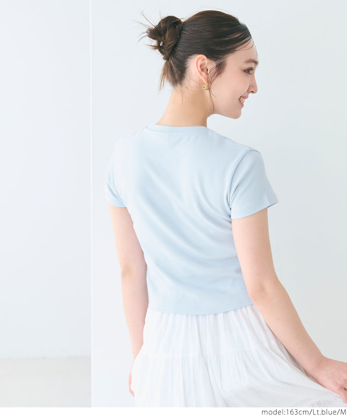 Solid color cotton slim-fit cropped basic T-shirt