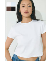 Solid color cotton slim-fit cropped basic T-shirt