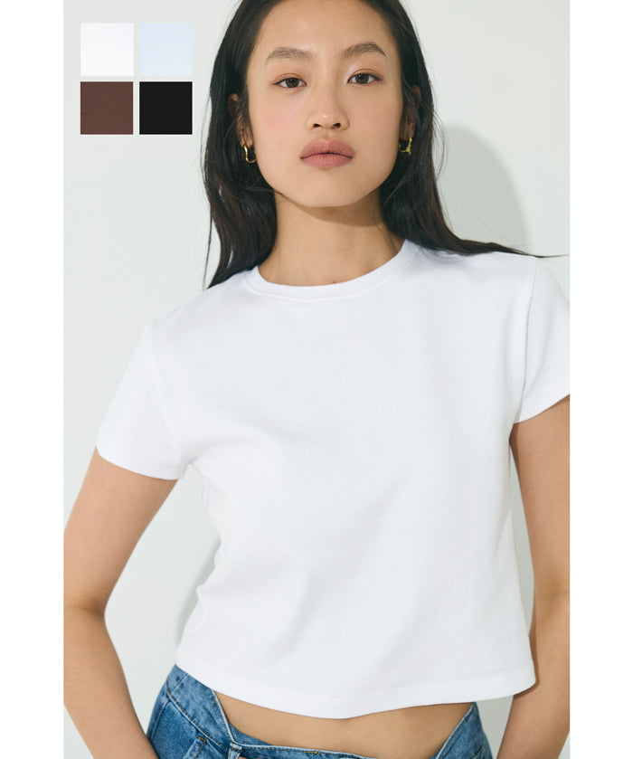 Solid color cotton slim-fit cropped basic T-shirt