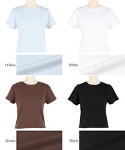 Solid color cotton slim-fit cropped basic T-shirt