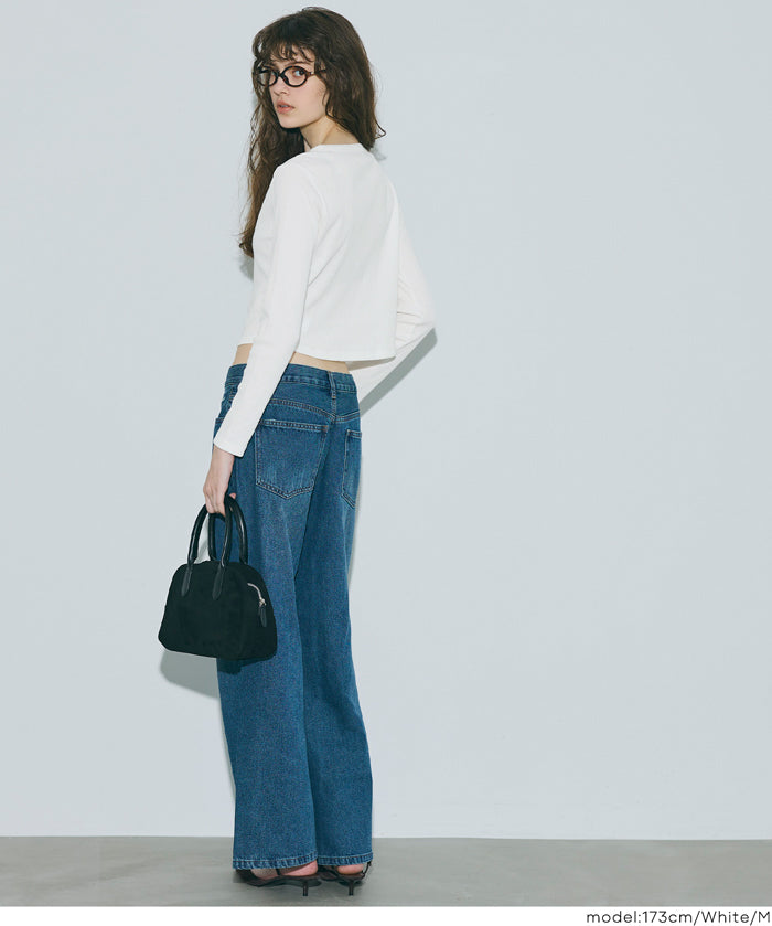 短版圓弧下擺螺紋長袖開衫