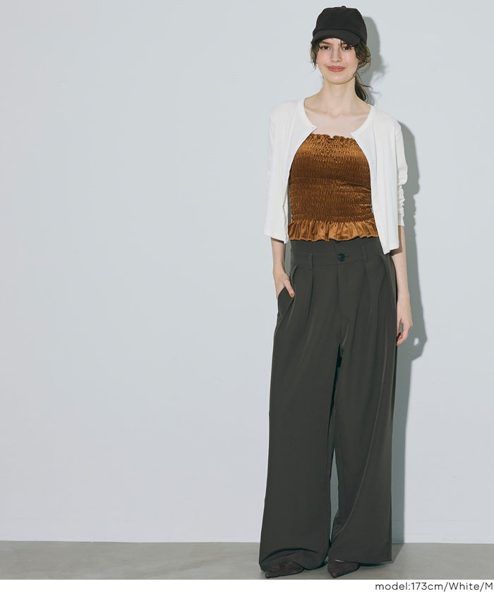 短版圓弧下擺螺紋長袖開衫