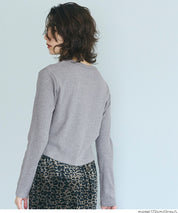 短版圓弧下擺螺紋長袖開衫