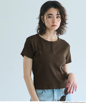 螺紋短袖亨利領上衣